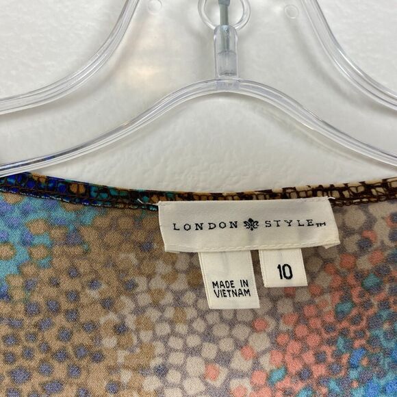 London Style Faux Wrap Dress Size 10 Colorful Artsy Abstract Print Belt Detail - Picture 3 of 7